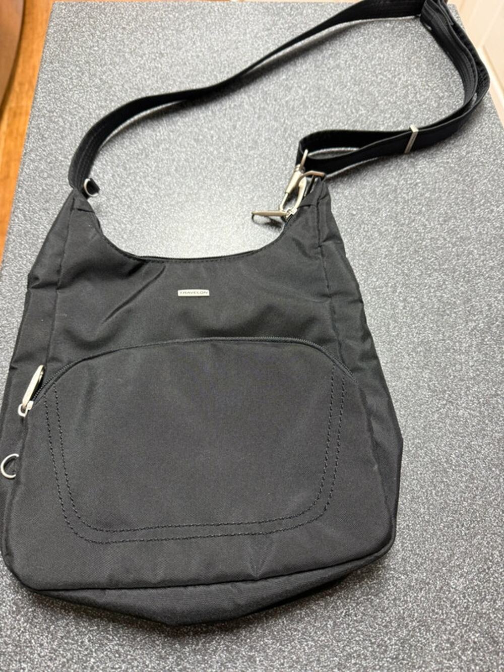 Travelon Black Nylon Crossbody Shoulder Bag Purse Built In LED Light Flaw